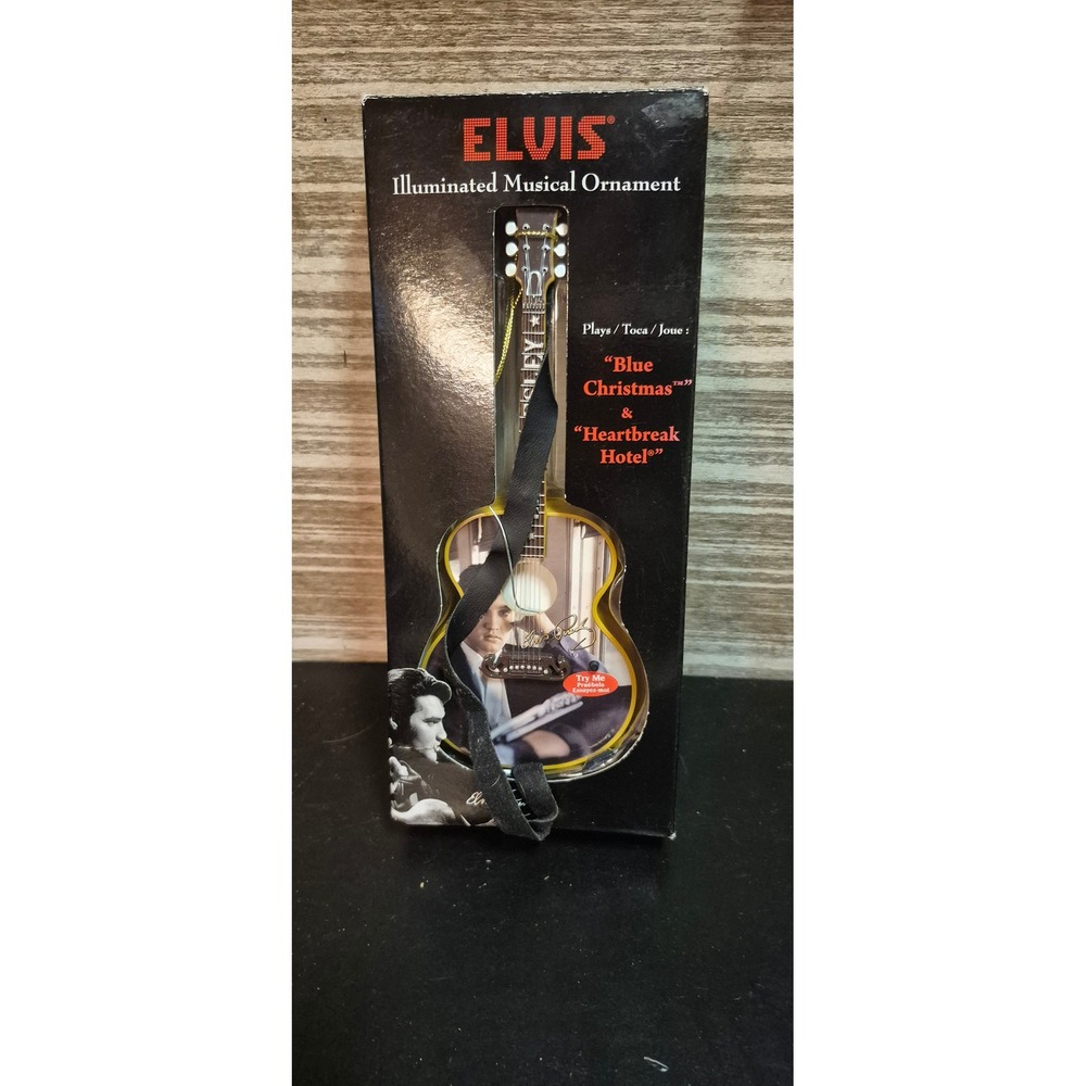 Elvis‎ Presley Illuminated Musical Guitar Ornament Plays Blue Christmas Santa